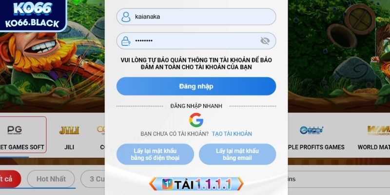 Hướng dẫn thao tác đăng nhập KO66 đơn giản